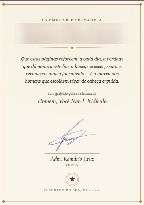 Exemplo de página de dedicatória personalizada