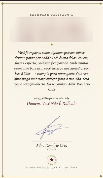 Exemplo de página de dedicatória personalizada