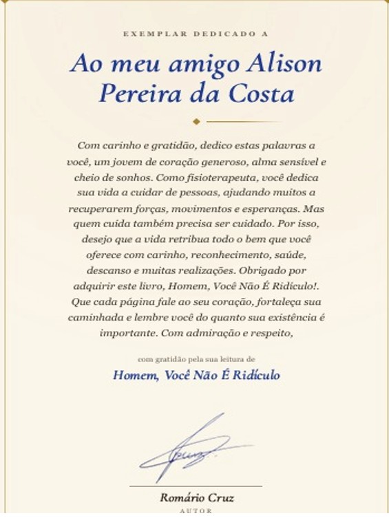 Exemplo de página de dedicatória personalizada